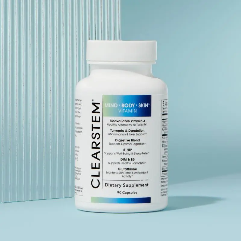CLEARSTEM MINDBODYSKIN Hormonal Acne Supplement - US Formulated Dietary Vitamin with Bioavailable Vitamin A & 90 Capsules