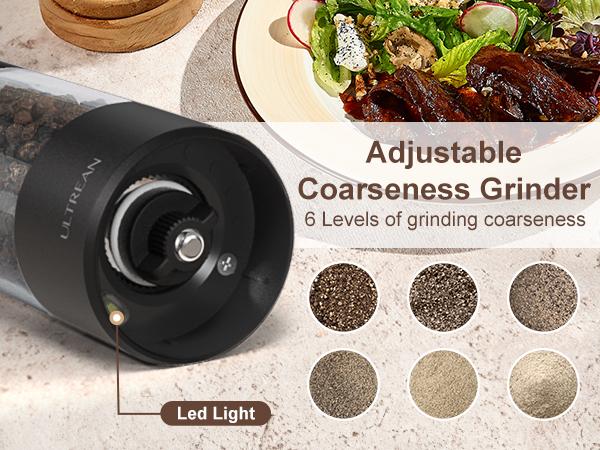 Ultrean Electric Salt & Pepper Grinder Sets - Rechargeable, Automatic with Adjustable Coarseness (6 Settings) , One-Hand Operated, For Kitchen, Gift