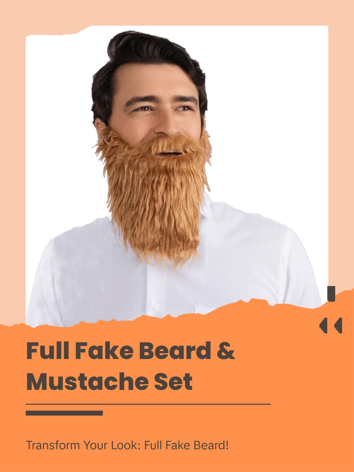 Costume Beard and Mustache Set - Full Fake Beard with Elastic Band – One Size Fits Most Adults & Kids – Perfect for Halloween, Theme Party ,Pretend Play Fun & Role Play