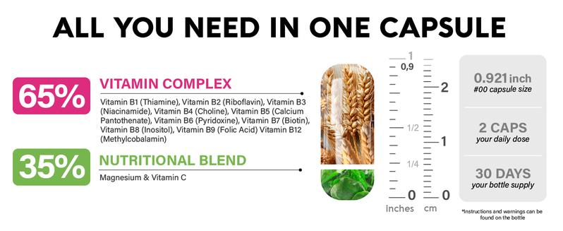 Vitamin B Complex Capsules for Men & Women - 11-in-1 B-Complex: B1, B2, B3, B5, B6, B7, B8, B9, B12 with Vitamin C, Choline, Inositol - Made in USA - Vegan, Non-GMO
