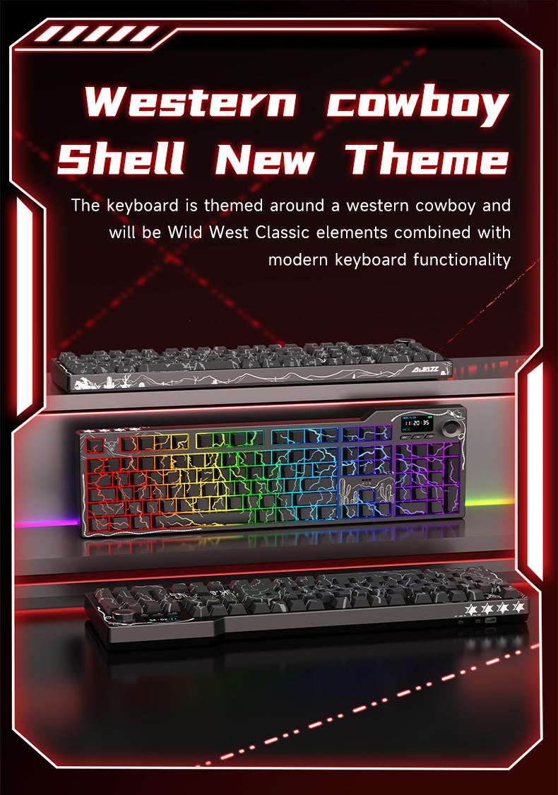 Ajazz AK35I V4 QMK Full-Size Wireless Ergonomic Mechanical Gaming Keyboard with Rotary Knob and Smart Screen Numeric Keypad. The perfect choice for both gaming and office use. Cream-colored keyboard. Christmas gift.