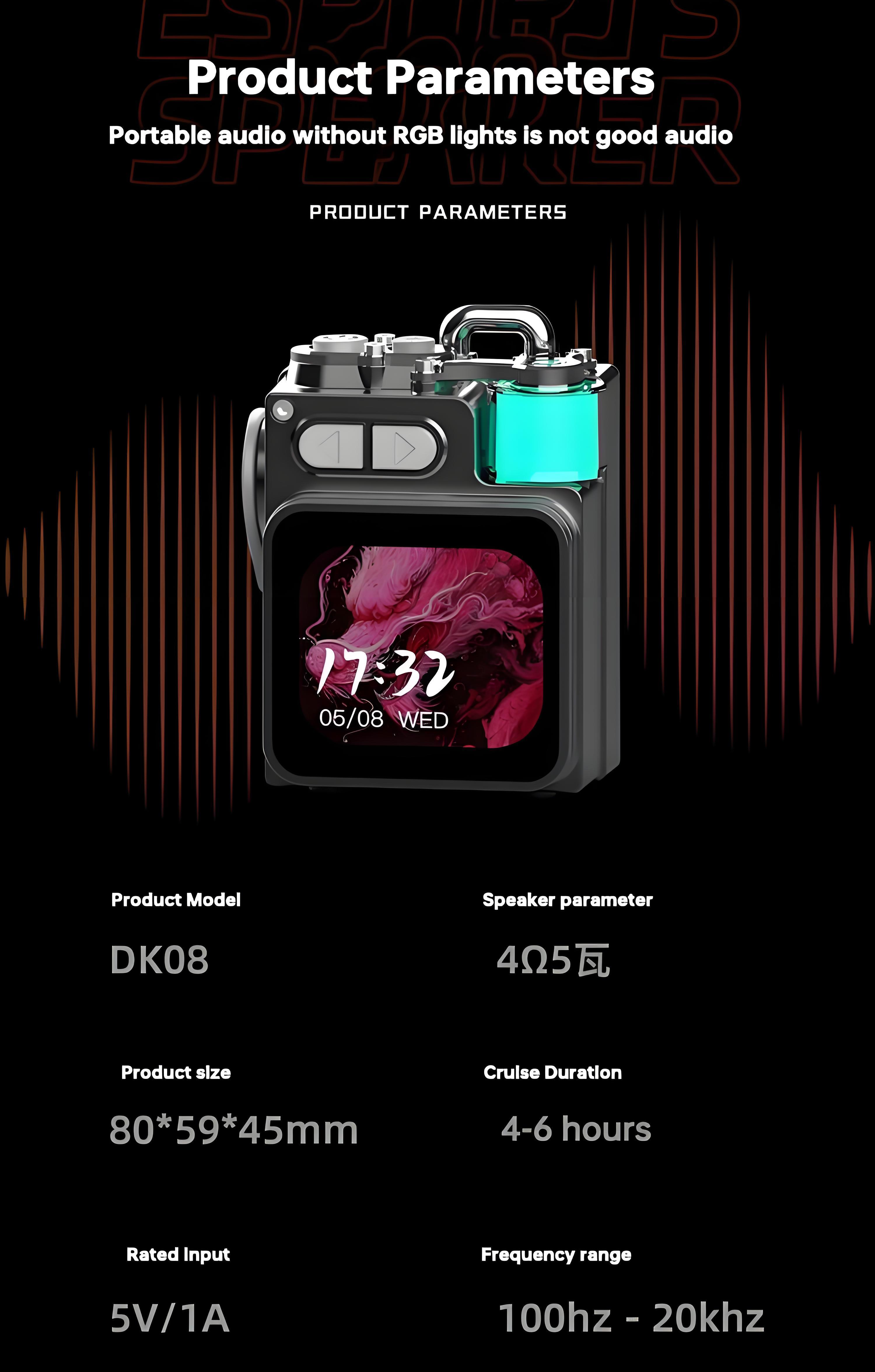 DK08 Smart Touchscreen Bluetooth Speaker: Ultra-Mini Portable Wireless Sound System with FM Radio, Subwoofer, Rechargeable Battery for Home, Office, Outdoor & Smartphone The Perfect Gift for Christmas, Birthday