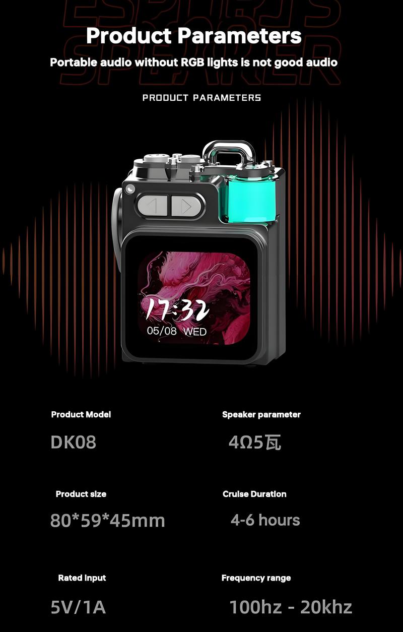 DK08 Smart Touchscreen Bluetooth Speaker: Ultra-Mini Portable Wireless Sound System with FM Radio, Subwoofer, Rechargeable Battery for Home, Office, Outdoor & Smartphone The Perfect Gift for Christmas, Birthday