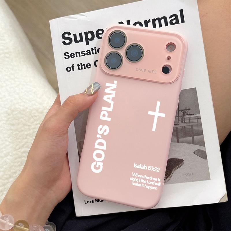 God's Plan Dopamine Ins Style Solid Color Phone Case with Ultra Skin friendly Touch, All Inclusive Lens Phone Case Suitable for Apple 17 16 15 14 13 12