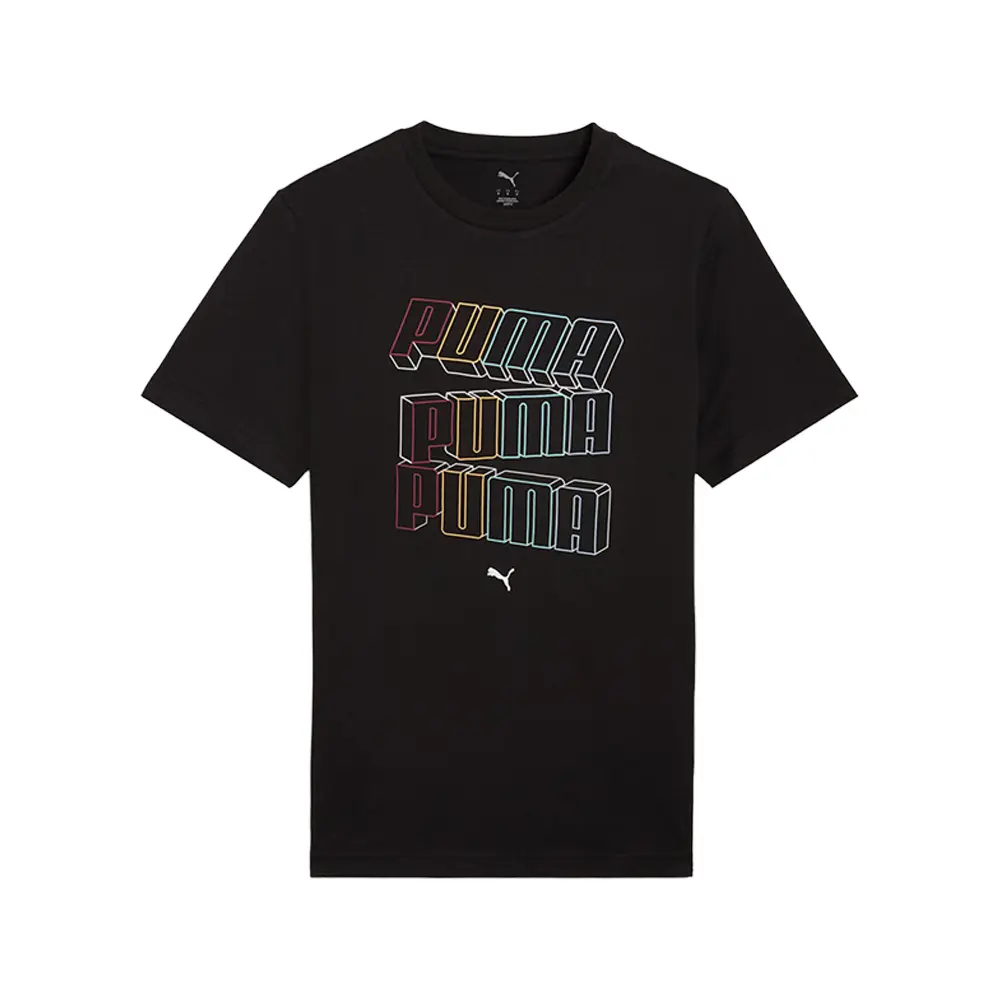 PUMA Mens Stacked Logos Crew Neck Short Sleeve Casual Tops Casual - Black