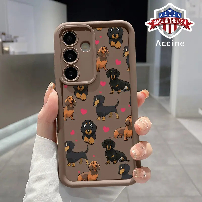 Dachshund Love Pattern Soft Phone Case for Galaxy S22 Ultra, S23, S24 Plus, S24+, S25 - Full Coverage, Enhanced Lens Protection, Rugged Durable Shock-Absorbing TPU Shell, Mobile Phone Accessories for Men, Men's Accessories