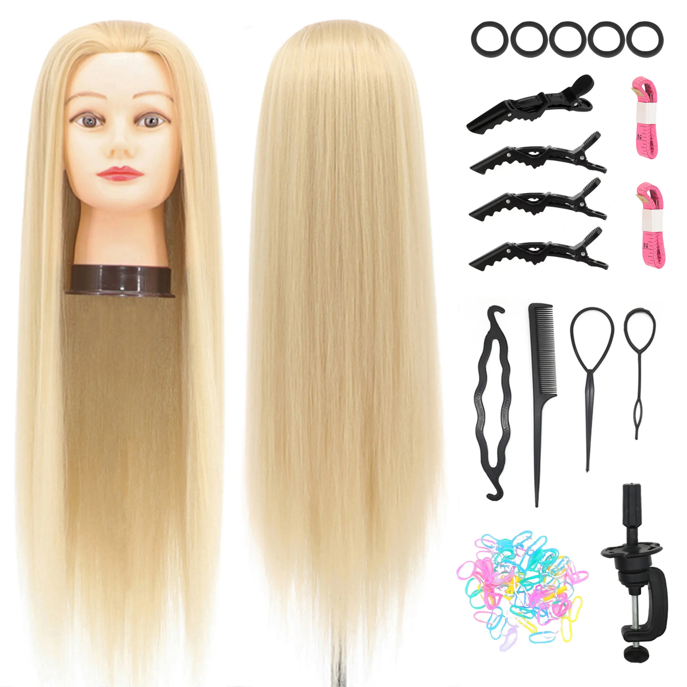 Professional Hair Styling Training Head with Clamp & Braiding Tools Set, 1 Set 24-26 Inch Hairdresser Styling Head, Hairdressing Head for Women, Practice Mannequin Head, Mannequin Head Stand