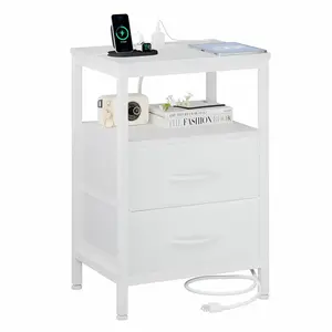 Nightstand with Charging Station and 2 Fabric Drawer, Bedside Table Furniture with USB Ports and Outlets Nightstand with Charging Station and 2 Fabric Drawer, Bedside Table Furniture with USB Ports and Outlets