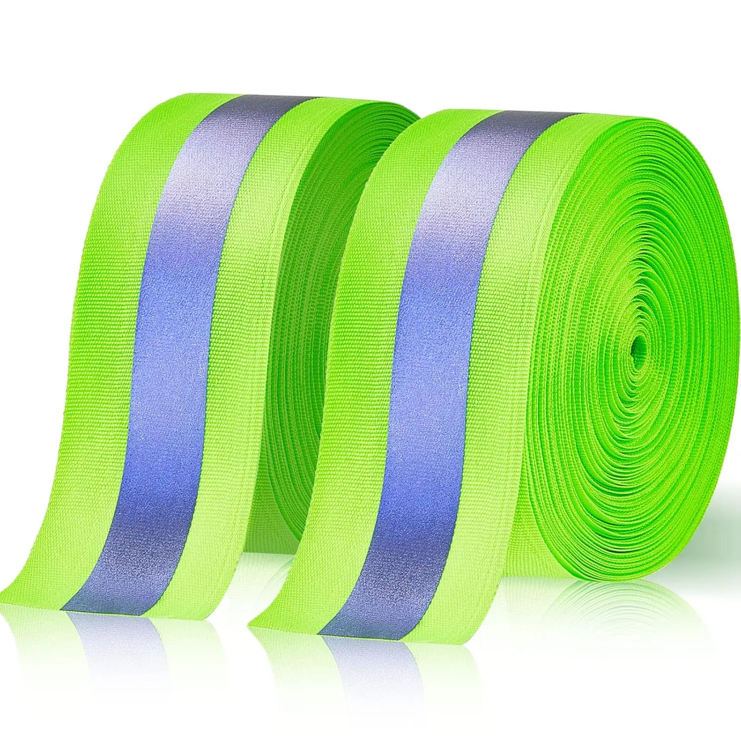 2 Rolls High Visibility Reflective Tape Strip 2'' x 66 ft Sew on Safety Fabric Webbing 2 cm Reflective Width Warning Florescent Safety Tape for Clothes Bags ats(Green)