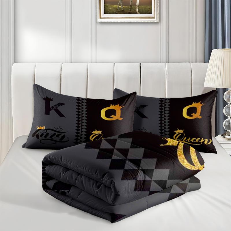2/3 Pcs Deluxe Bedding Set, King And Queen Crown Printed Quilt Set, Including Comforter And Pillowcase, Shared By The Whole Family, Suitable for All Seasons, Is The Perfect Choice For Bedroom, Dormitory, And Guest Room Bedding Set