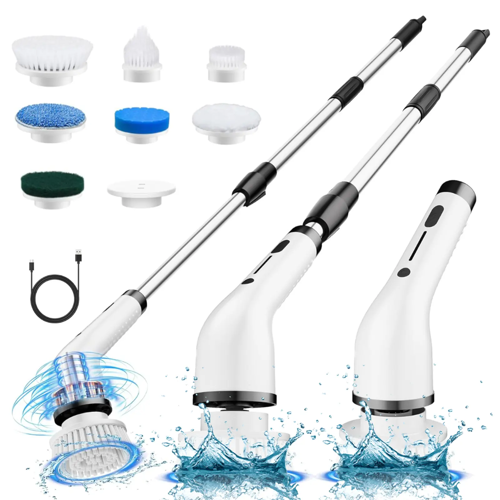 Electric Cleaning Brush, Full-Body IPX7 Waterproof Cordless Electric Spin Scrubber with 4 Replaceable Brush Heads, 2-Speed Shower Scrubber with Adjustable Extension Handle for Bathroom, Kitchen, Toilet, Window,Car,Pool,BACKTO SCHOOL TikTokShopBackToSchool
