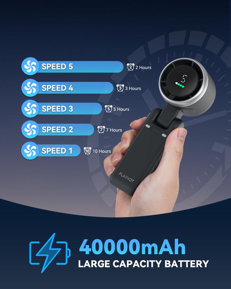 PLAYHOT Portable Handheld Turbo Fan, 5 Gear Wind,4000mAh Battery Operated, Up to 10 Working Hours, 3 IN 1 Hand Fan Rechargeable with Air Turbo Tech Cooling Fan for Outdoor Activities, Travel, Working, Summer Selected Products