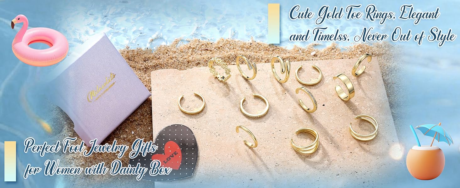 MILACOLATO 3Pcs Toe Rings for Women Non Tarnish 14K Gold Filled Toe Rings Set Daisy Flower Hug CZ Band Adjustable Toe Ring Summer Beach Foot Jewelry SpringStatements