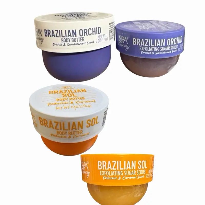 Brazilian orchid/Brazilian Sol, exfoliating sugar scrub net wt 5oz + body butter 6oz  set