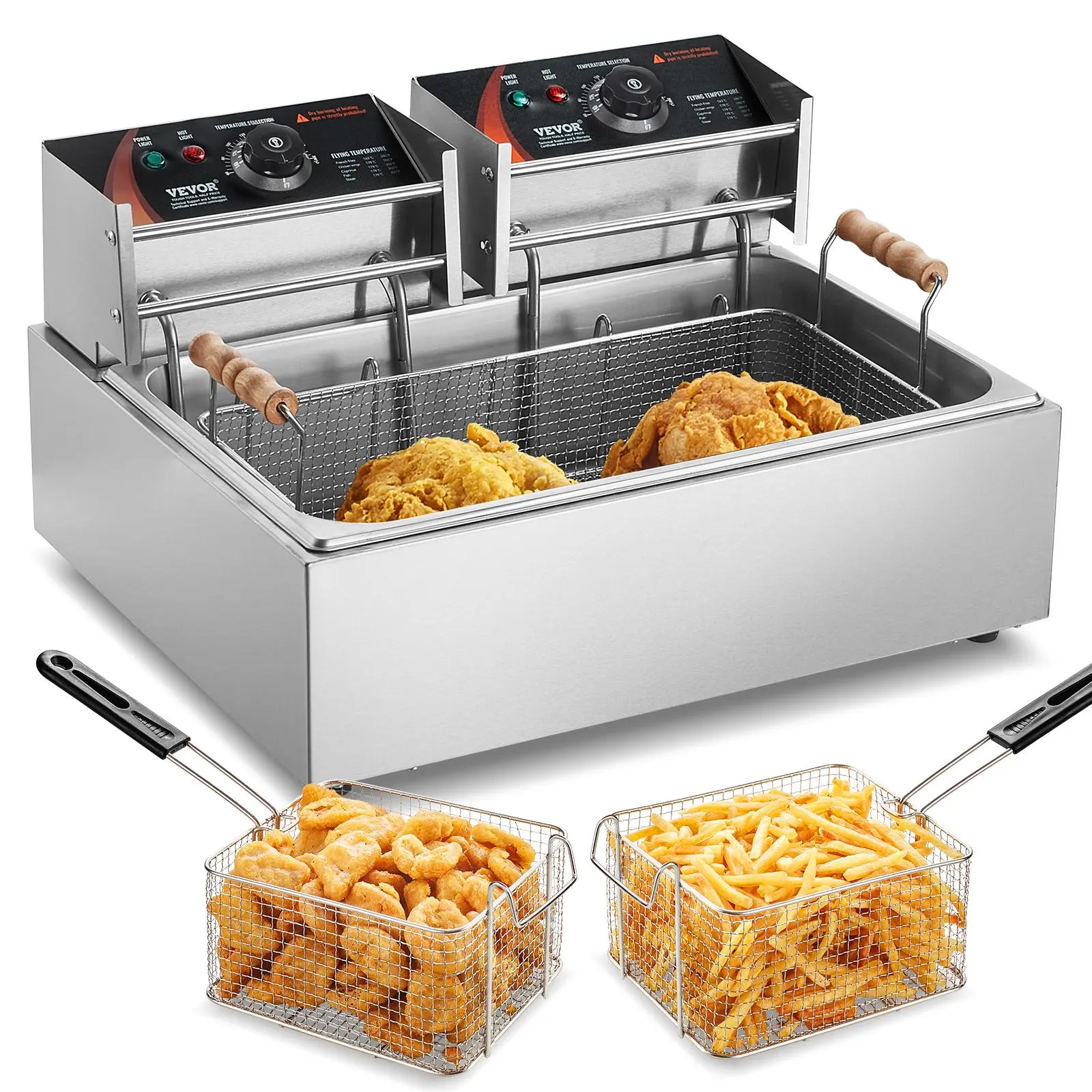 【SummerFinds】VEVOR Commercial Deep Fryer,  3000W Electric Turkey Fryer with 3 Removable Baskets, Large Capacity 18Qt / 17L Stainless Steel Countertop Single Oil Fryer, for Kitchen Restaurant Use, Silver