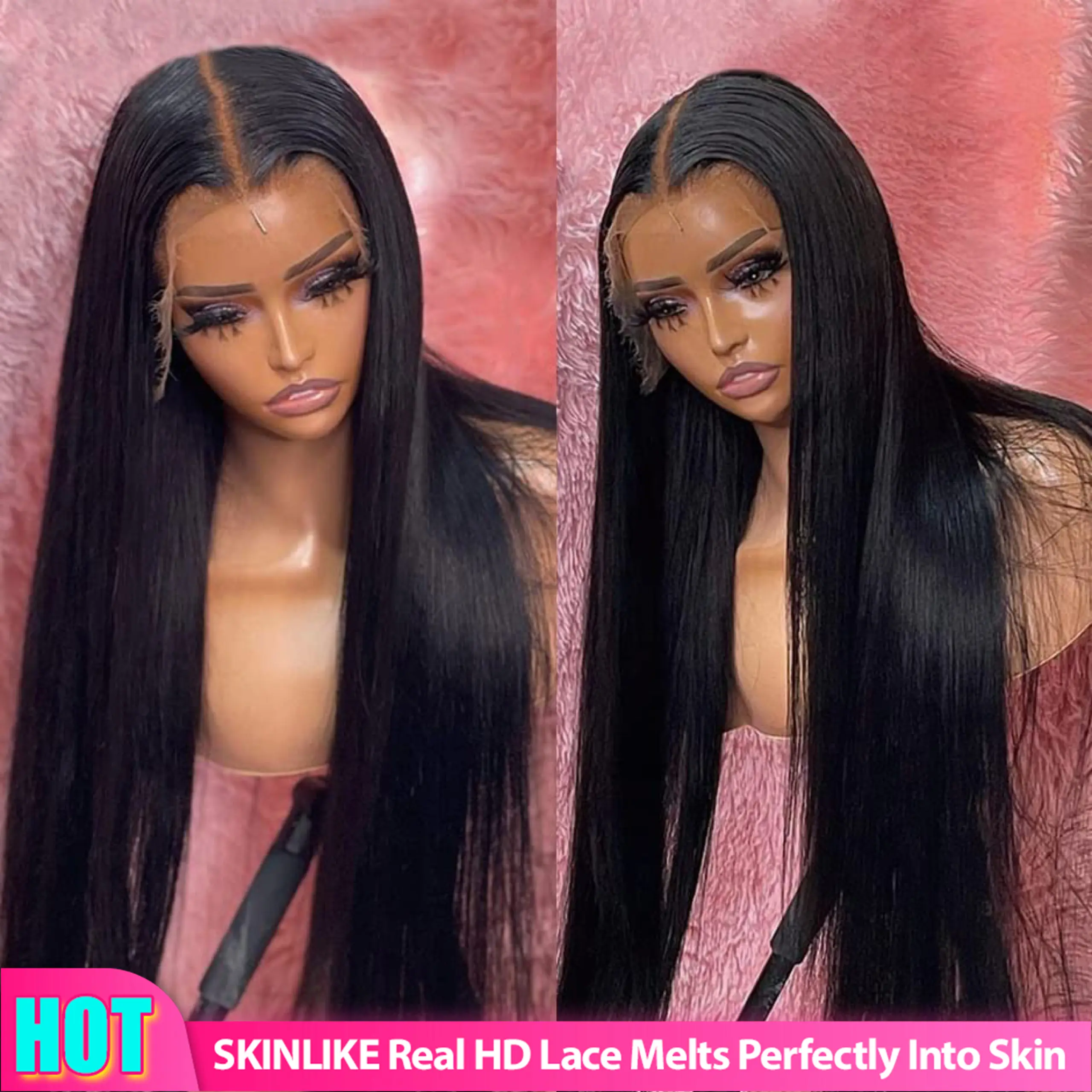 【Hot Sale】Lemoda 13x6 SKINLIKE Real HD Lace Wigs 200% Density Straight 13x4 Full Lace Frontal Wigs 15A Brazilian Straight Virgin Human Hair Lace Front Wig Invisible 0.1mm Ultra-thin Frayed Ends Tiny Knots