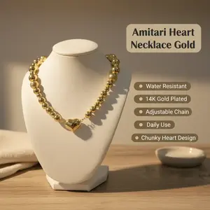 Amtiari Chunky Heart Necklace – Water Resistant, Daily Use, High-Quality 14K Gold Plated, Adjustable Chain