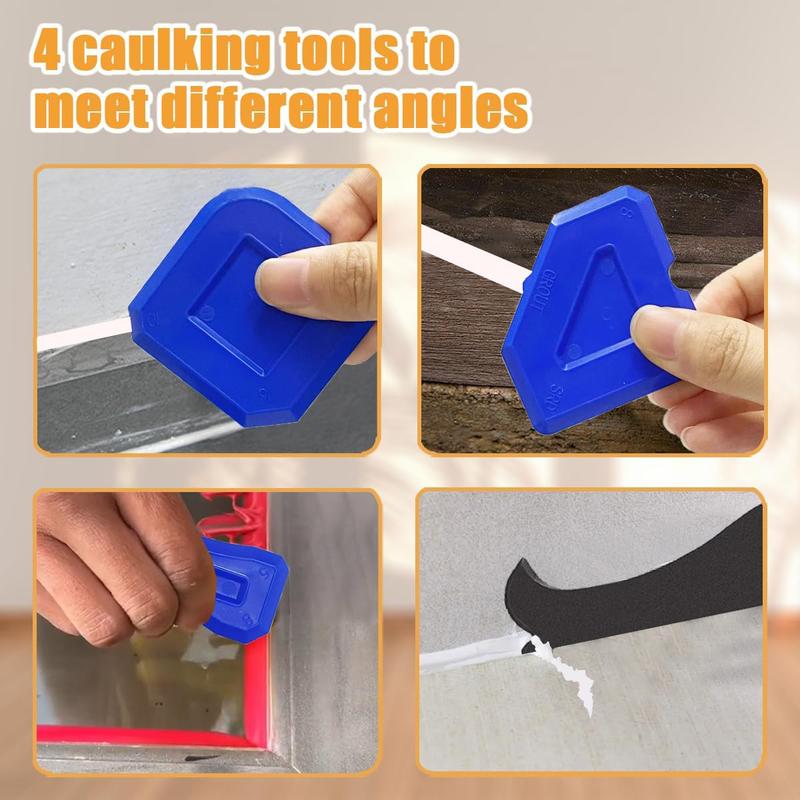 3 in 1 Silicone Caulking Tools（Stainless Steelhead）, Sealant Finishing Tool Grout Scraper, Reuse and Replace 4 Silicone Pads, Great Tools for Kitchen Bathroom Window, Sink Joint