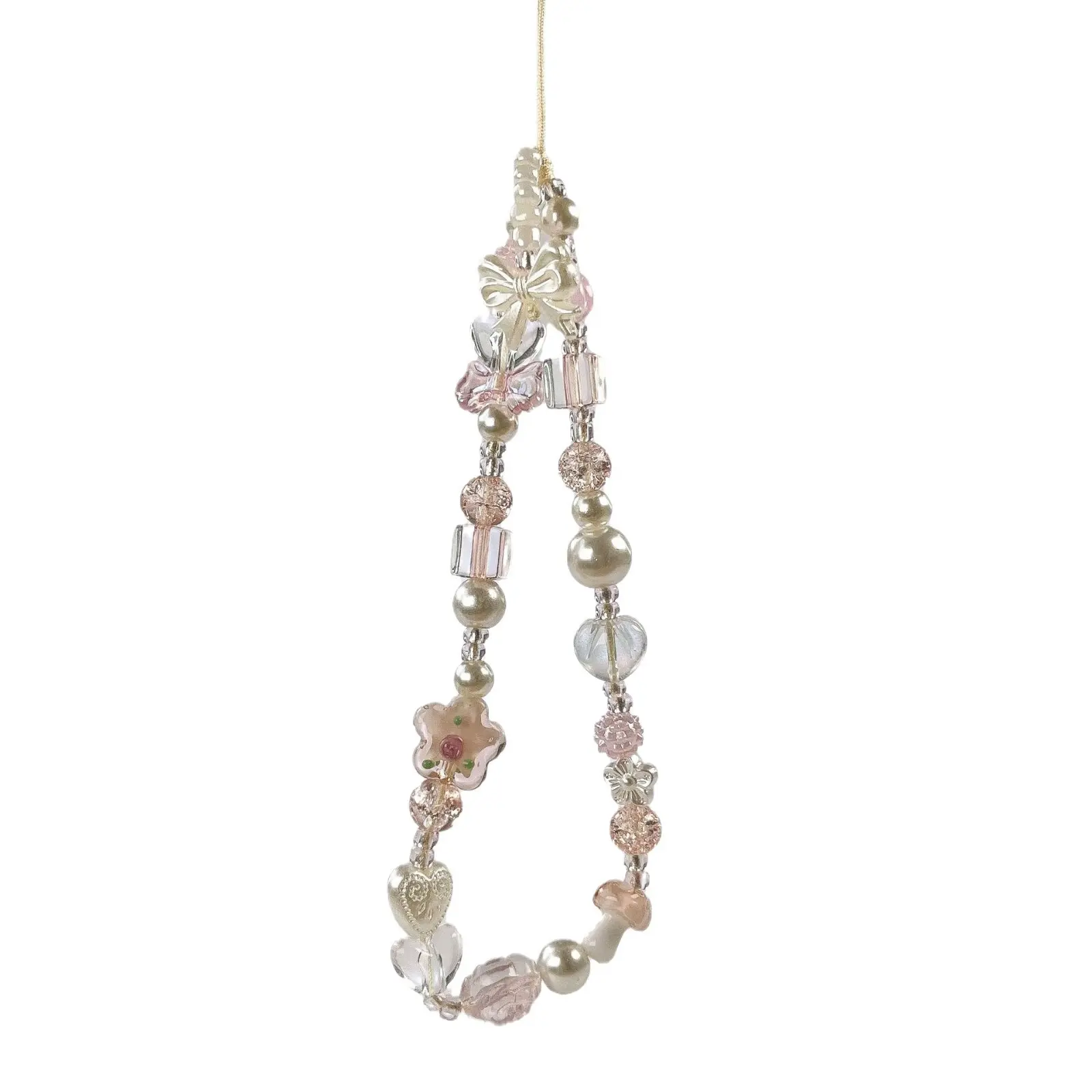 Vintage Beaded Phone Lanyard, Anti-Loss Pearl Wristlet Strap for Cell Phone & Camera, Cute Charm Keychain Pendant for Women - Bag & Phone Case  Cellphone Accessory