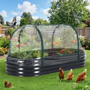 Garvee 6x3 FT Large Galvanized Raised Garden Bed with Greenhouse Cover, Steel Planter Kit with Zippered Doors & Open Base for Vegetables & Flowers, Grey