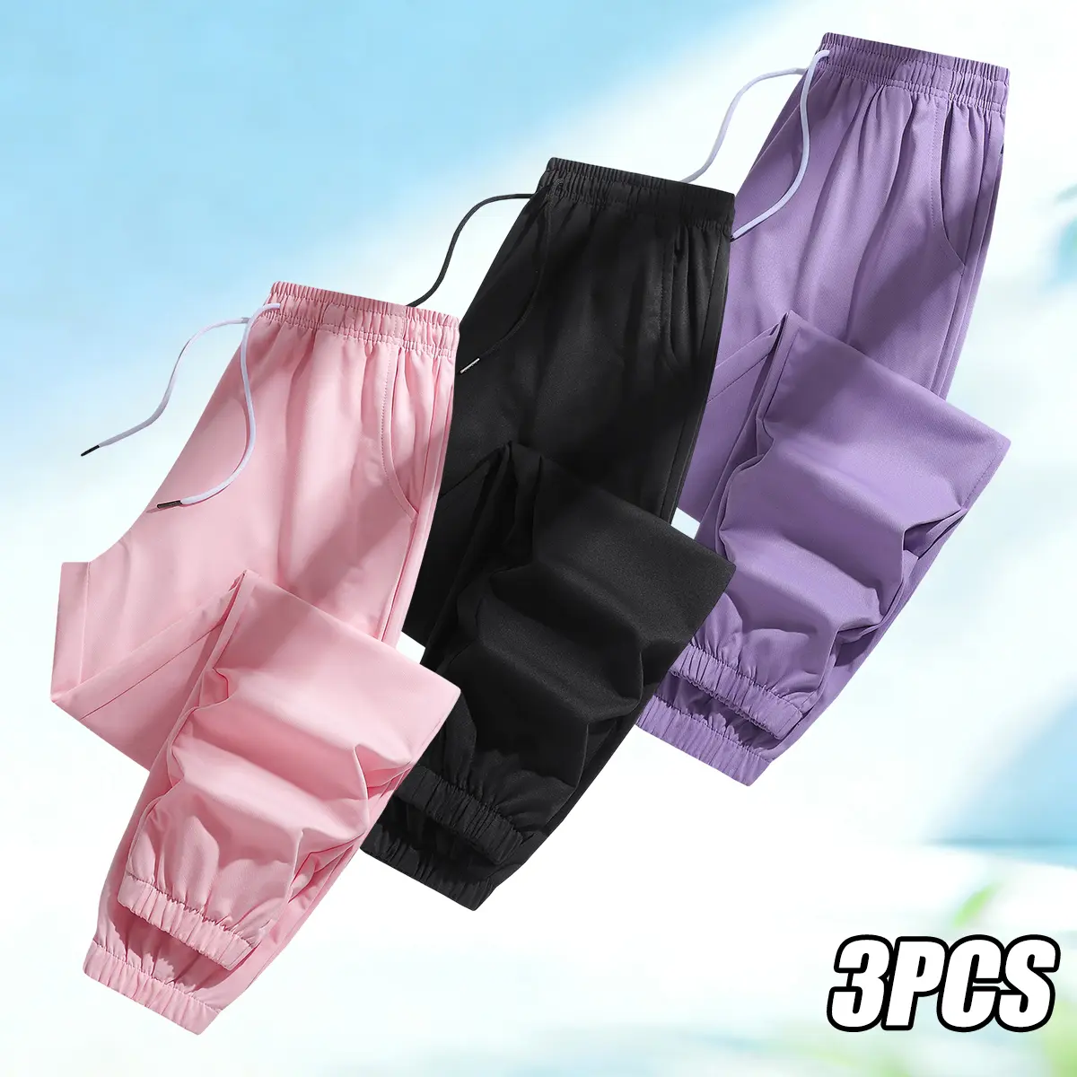 3 Pack Women's Sweatpants, Casual Solid Polyester Joggers with Drawstring and Large Pockets, All-Season Pants, Sweatpants For Women