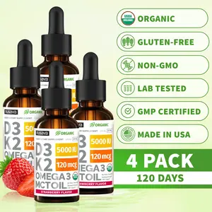 (4-PACK) Organic Vitamin D3K2 Supplement Drops with MCT Oil Omega 3, Liquid Vitamin D3 for Healthcare & Body Defenses - Non-GMO, No Fillers, 2 Fl Oz