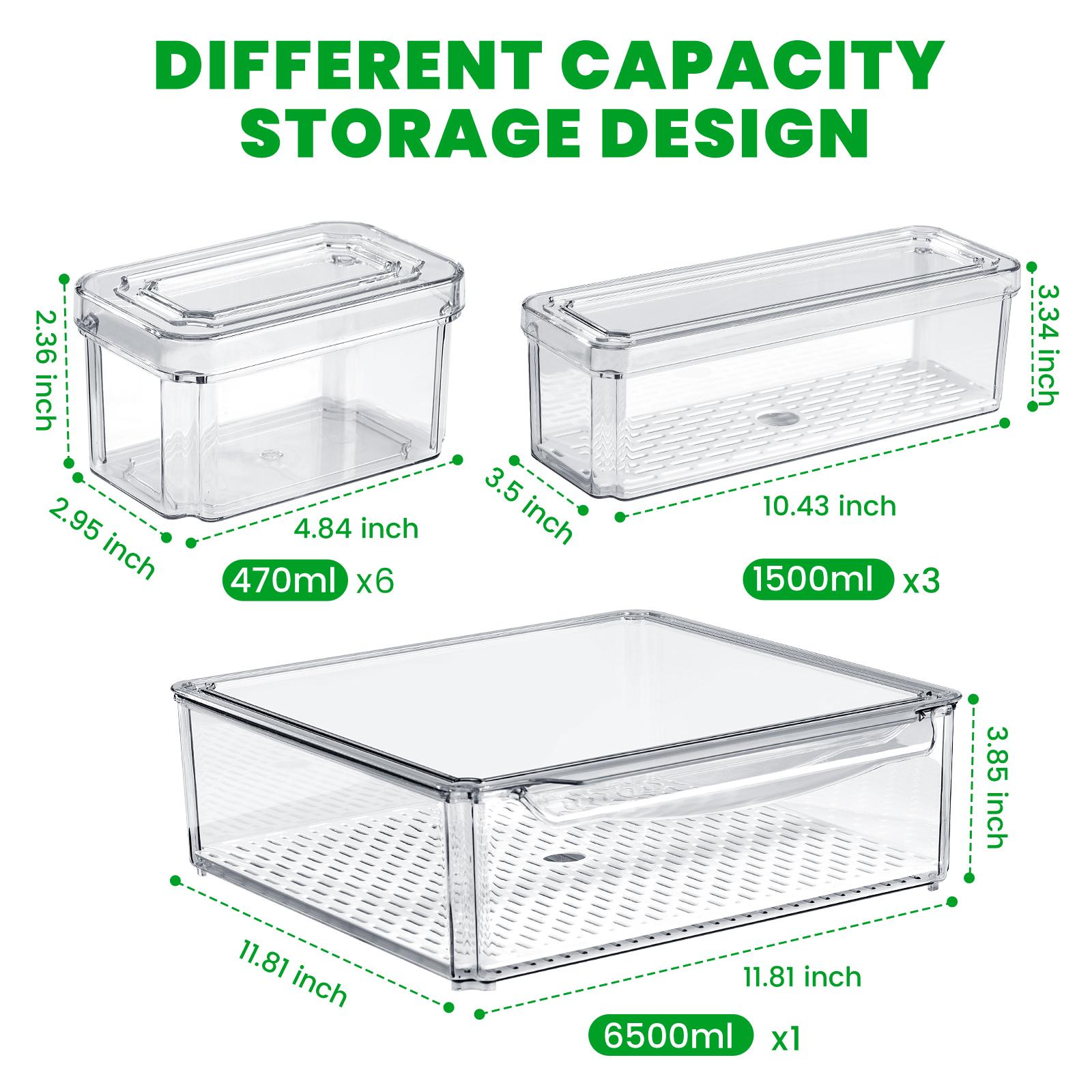 AISOON 10/14 Pack Fridge Organizer Bins with Lids, BPA-Free Stackable Clear Containers for Food, Drinks, and Food Storage, Ideal for Kitchen Organization