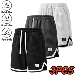 Men’s summer new solid-color checkered textured quick-dry breathable 3-pack shorts—casual and comfortable, made from soft fabric, suitable for men who love sports for basketball training or everyday wear. Shorts Knit casual lightweight