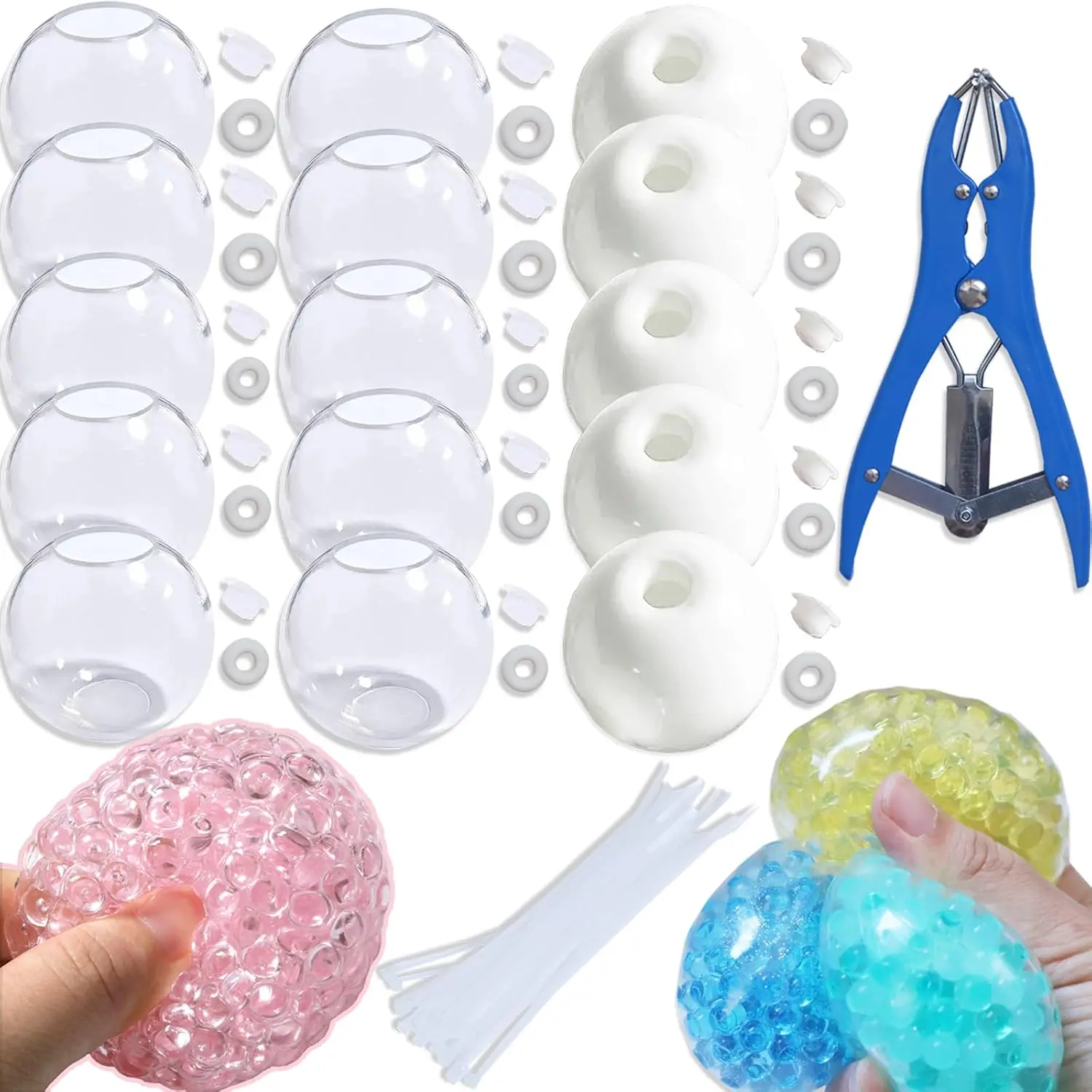 15 Pcs DIY Stress Ball Kit – Make Your Own Fidget Squishy Balls with Air Pump & Expander Tool | Fun Back to School & Halloween Craft Gift for Kids, Teens & Adults (5 White + 10 Clear)