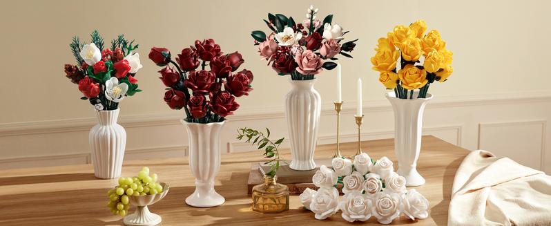 Supreowls Pink Roses Flower Bouquet Building Set, Artificial Flowers Botanical Collection Kit for Adults Women & Men - Gift for Valentines Day, Home Room Office Shelf Centerpieces Decor