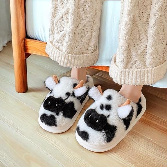 Women's Cotton Slippers Cozy & Warm Closed Toe Non Slip Shoes,Winter Indoor Bedroom Slippers Cute Cartoon Furry Cotton Slippers