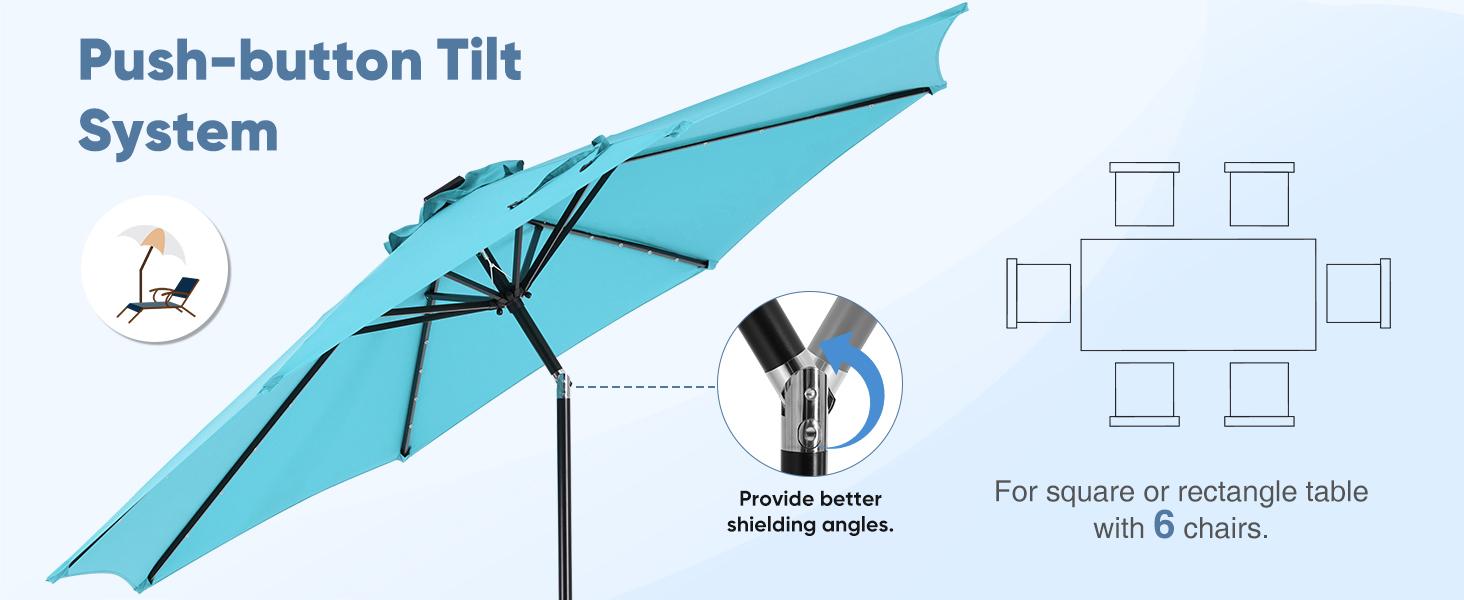 10 ft Patio Pool Umbrella with 32 LED Solar Lights UV-Resistant Outdoor Table Umbrella with Tilt and Crank for Backyard Deck Garden and Beach Cover 10 ft Patio Pool Umbrella with 32 LED Solar Lights UV-Resistant Outdoor Table Umbrella with Tilt and Crank for Backyard Deck Garden and Beach Cover