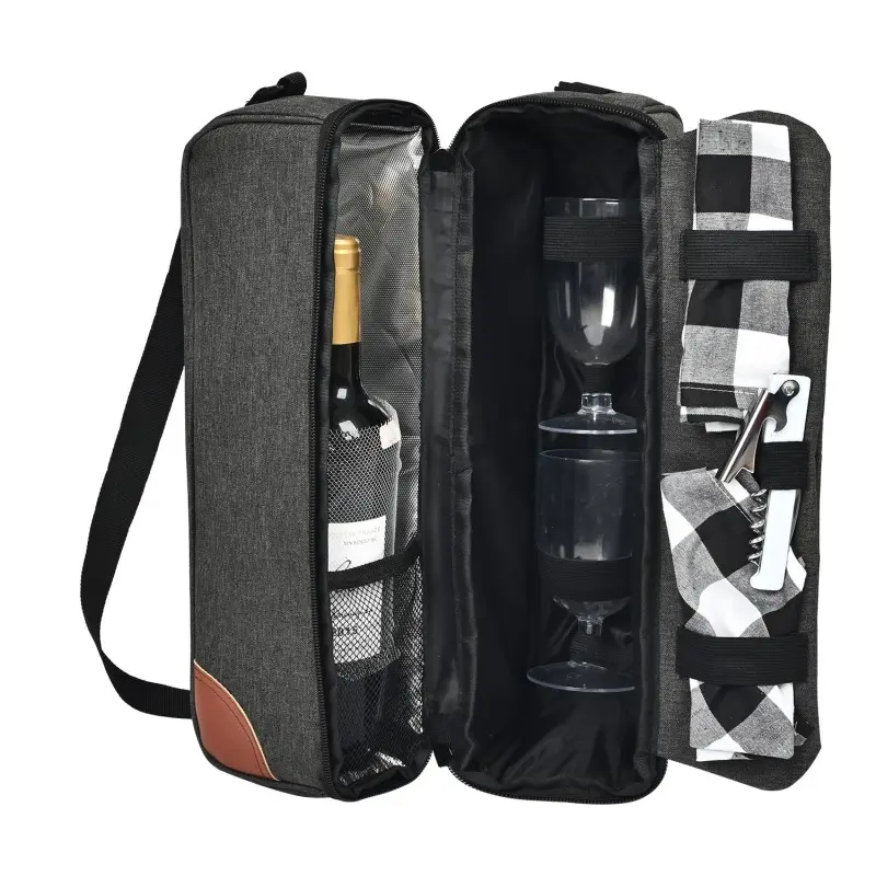 Insulated Backpack Cooler, Portable Soft-Sided Wine Tote for Travel & Picnics, Includes Glasses, Opener & Accessories, A Thoughtful Gift, Wine Glasses, Keeps Wine Fresh