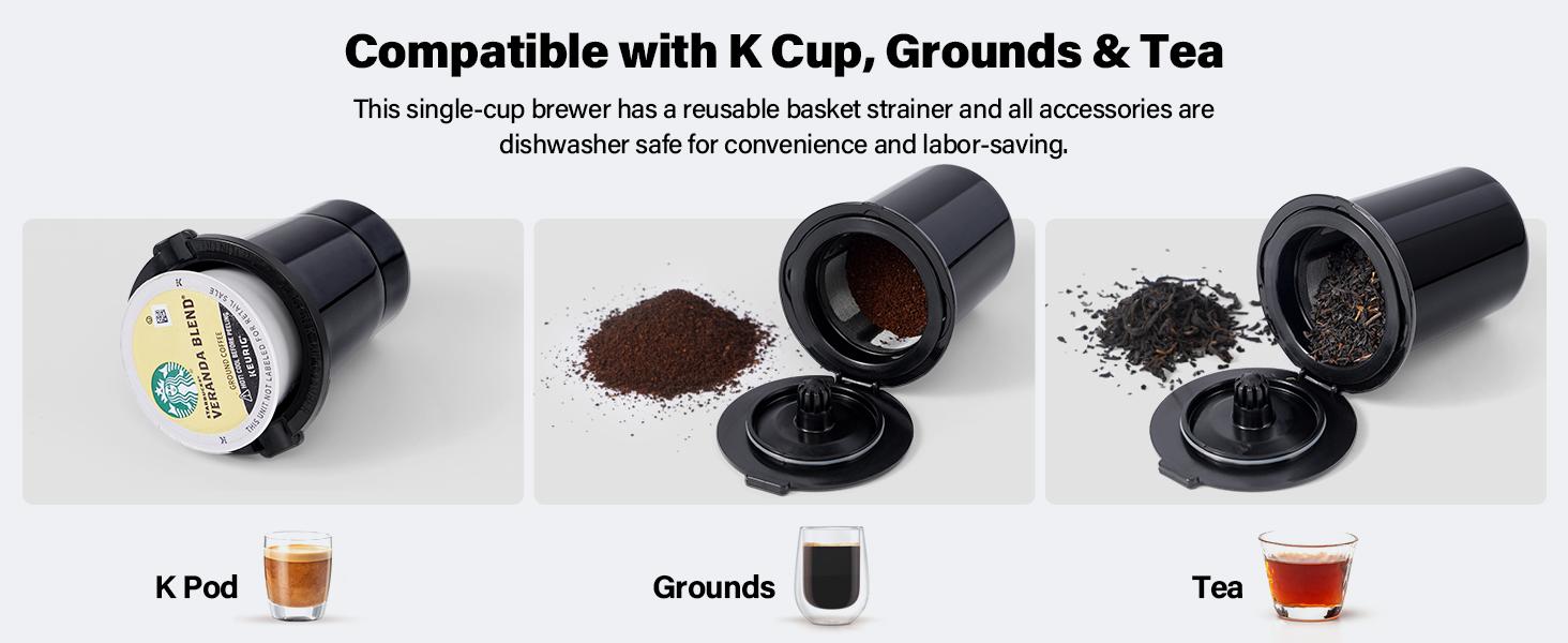 Hot & Iced Coffee Maker for K-Cups & Ground Coffee, Single-Serve Brewer with Bold Setting, Reusable Filter, Travel Mug Friendly, Compact & Quick Brew, Black Household Appliances espresso machine coffee bar supplies