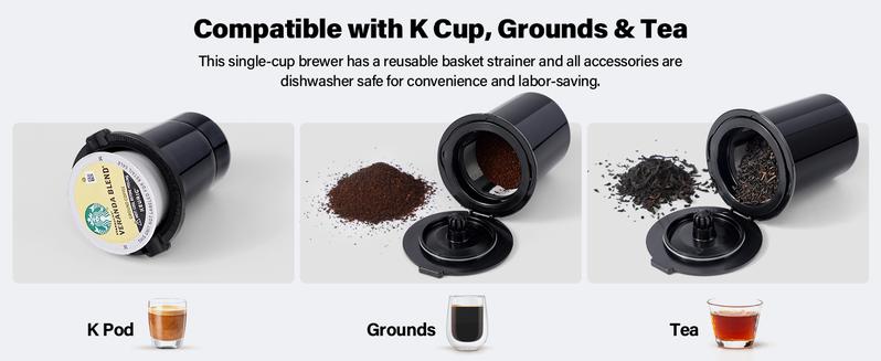 Hot & Iced Coffee Maker for K-Cups & Ground Coffee, Single-Serve Brewer with Bold Setting, Reusable Filter, Travel Mug Friendly, Compact & Quick Brew, Black Household Appliances espresso machine coffee bar supplies