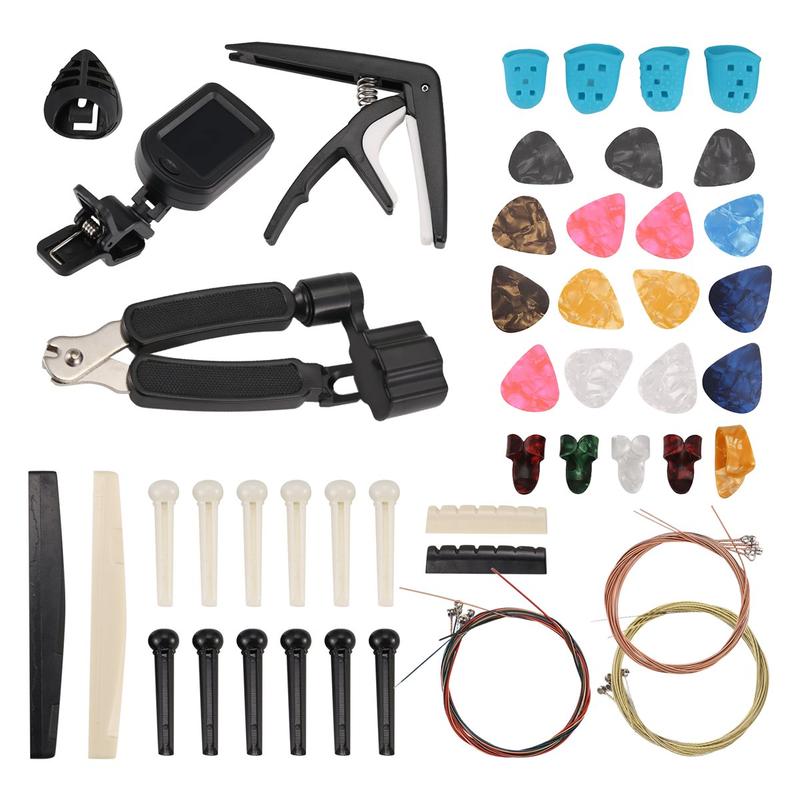 65 PCS Guitar Accessories Kit with Guitar Strings, Tuner, Capo, Picks, Pick Holder, Thumb Finger Picks, Bridge Pins 65 PCS Guitar Accessories Kit with Guitar Strings, Tuner, Capo, Picks, Pick Holder, Thumb Finger Picks, Bridge Pins