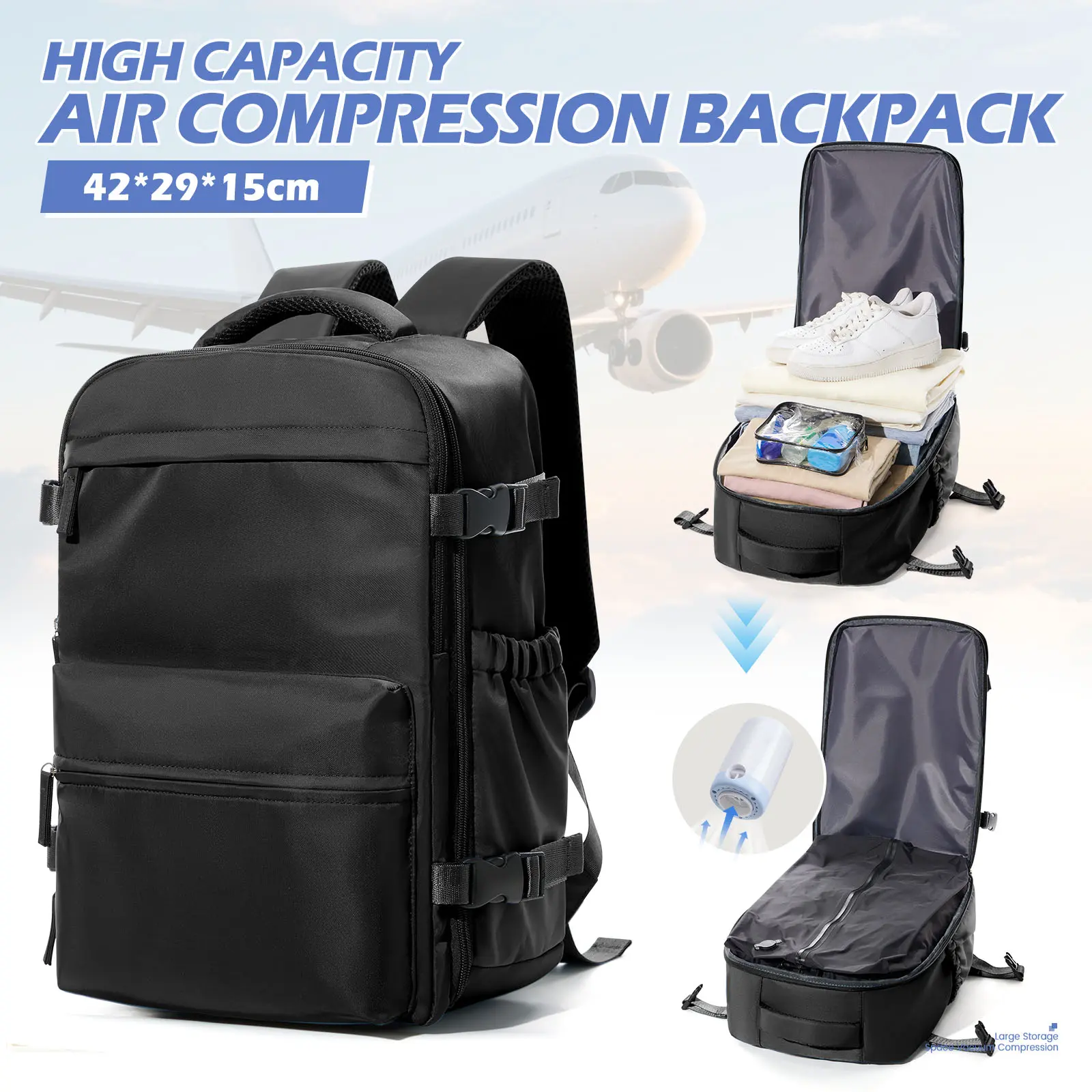 Multifunctional Laptop Backpack with Vacuum Compression, Lightweight Personal Item Travel Bag for Everyday Carry, Airline-Approved, Laptop Backpacks, Lightweight Waterproof Backpack