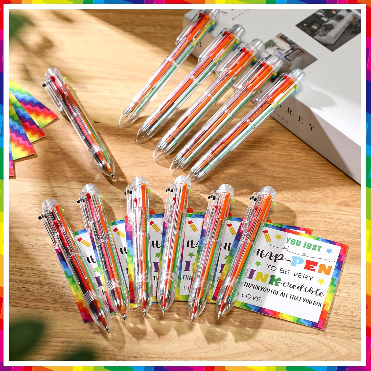 End of Year Gift for Student Classroom Inspirational Gift with Multicolor Ballpoint Pen and Cards Retractable Cute Pen Classroom Small Gift Stationery Supplies for School Student Gift Exchange, Graduation Gift