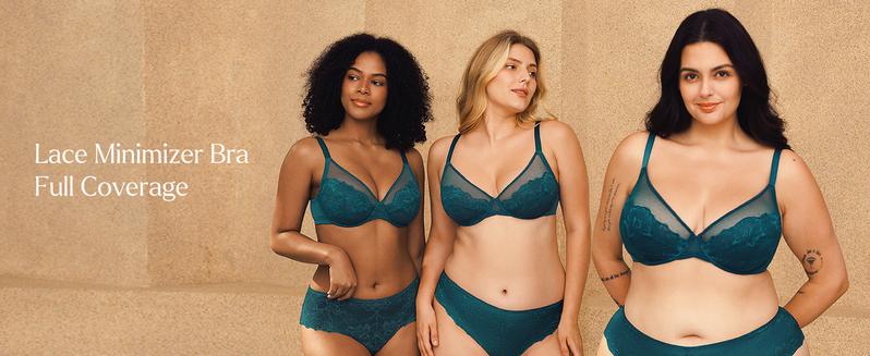 Popilush Minimizer Bras for Women Supportive Full Coverage Underwire Floral Lace Bras Plus Size Lifting Unpadded Bra Elegant Outfits