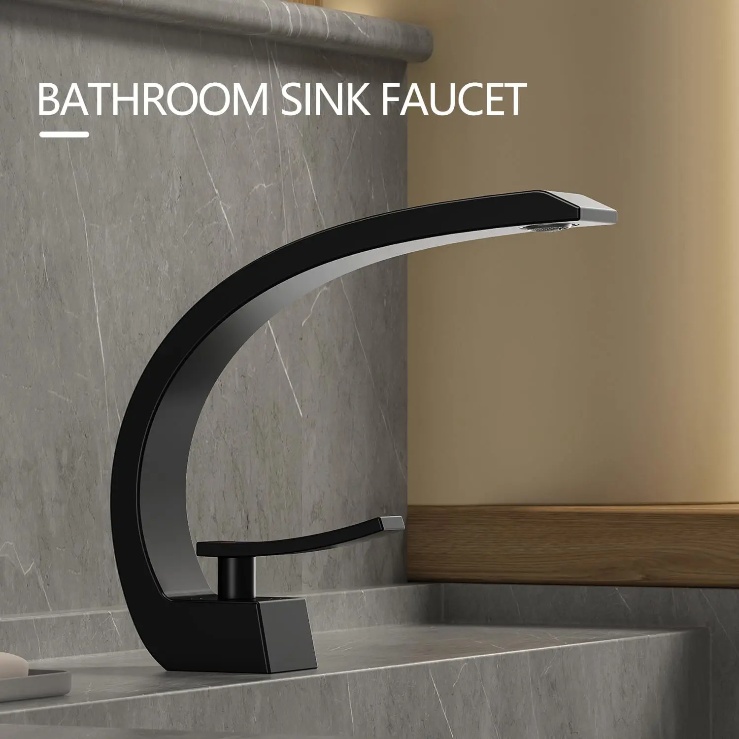 Matte Black Modern Single-Handle Single-Hole Bathroom Sink Faucet, Low-Arc Brass Body with Ceramic Valve, Hot and Cold Water Mixer Tap for Vanities, Touch On Bathroom Sink Faucets, Bathroom Sink Faucets
