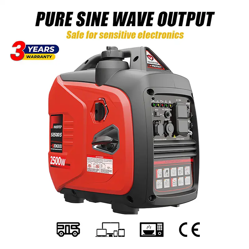 2500W Portable Inverter Generator, Super Quiet & Lightweight for RV Camping and Home Backup Power, Gas-Powered with Eco Mode, CO Sensor, EPA Certified, Portable Generator, Manual Start, Home Outages, Ac Power Supply