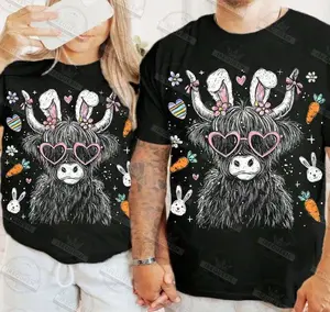 Comfort ColorsSea Highland Cow Easter Shirt , Retro Western Easter Shirt , Cute Bunny Cow Ears Shirt, Coquette Easter , Easter Retro, Spring Easte Shirt