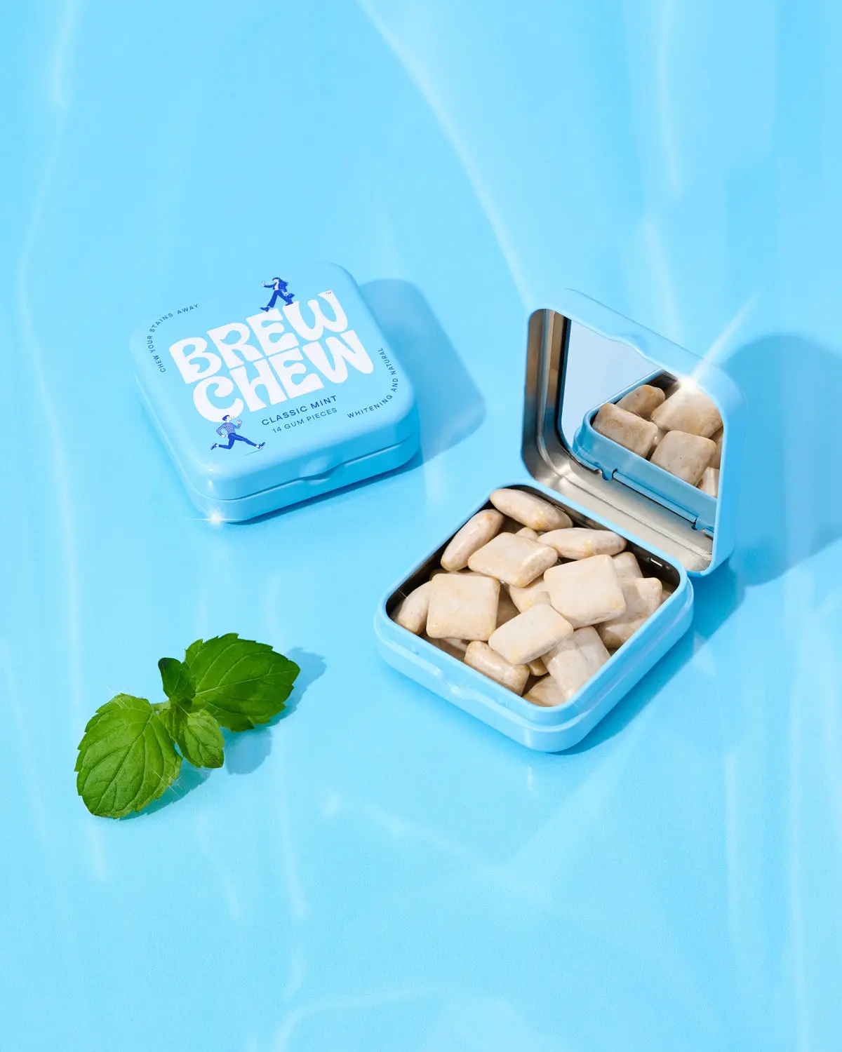 Classic Mint 4-Pack | All Natural Chewing Gum | Sugar Free, Lifts Surface Stains | Built-in Mirror Tin
