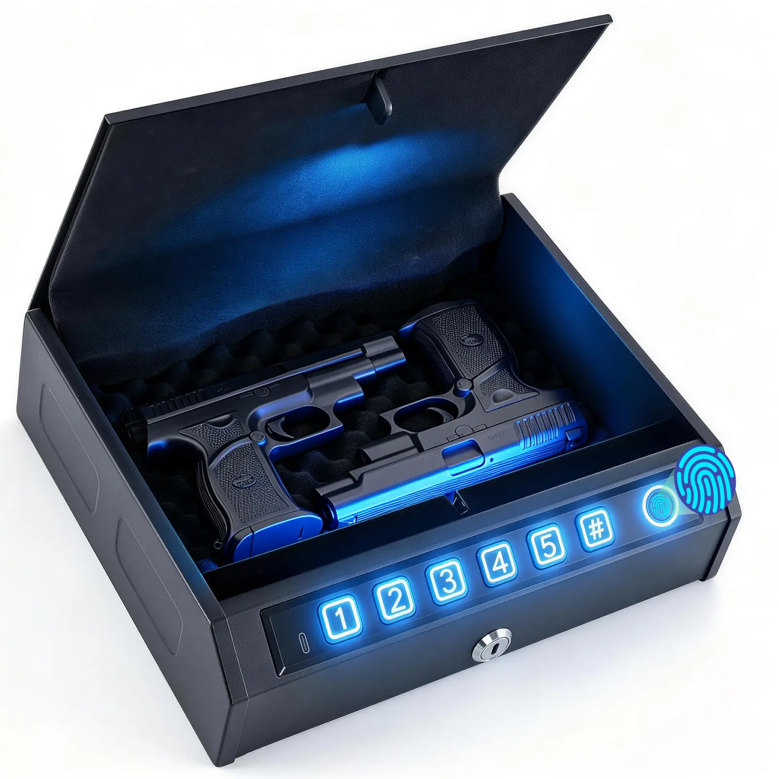 Gun Safe for Handgun, Biometric Handgun Safe with Stealth Mode Quick Access with LED Light, 3-Way Unlock Fingerprint Digital PIN Key Pistol Safe, Handgun Safe Lock Box with Carbon Steel Cable for Car