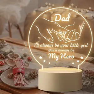 Dad "My Hero" Acrylic Night Light - Daughter to Father Gift, USB Powered LED Lamp for Father's Day, Birthday, Christmas lawn surprise small holiday decorative party decor farmhouse style table decor mini spooky halloween d book graduation in laws dress