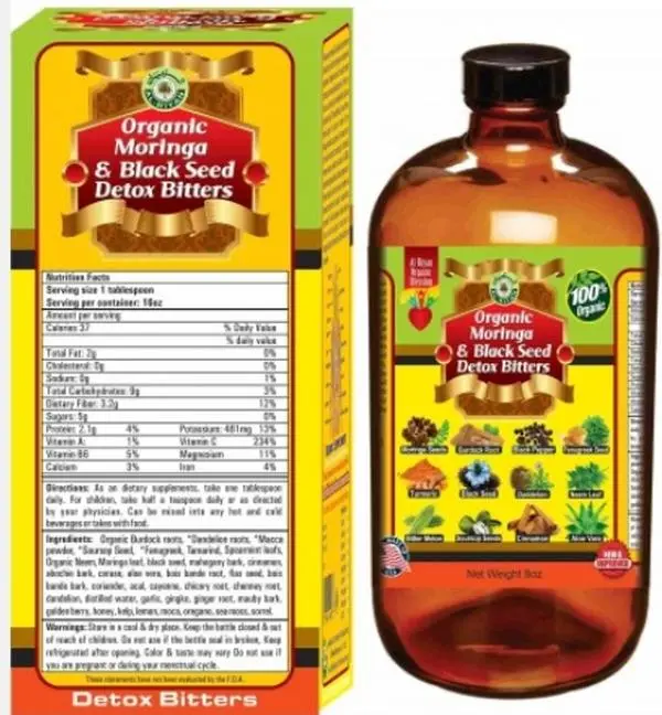 Organic Moringa & Black Seed Cinnamon Blend Liquid Herbal Dietary Supplement - 16 fl oz Edible Glass Bottle, Natural & Vegan Healthcare Support for Adults, Fitness Aid, Natural Healthcare Supplement, Vegan Healthcare Supplement