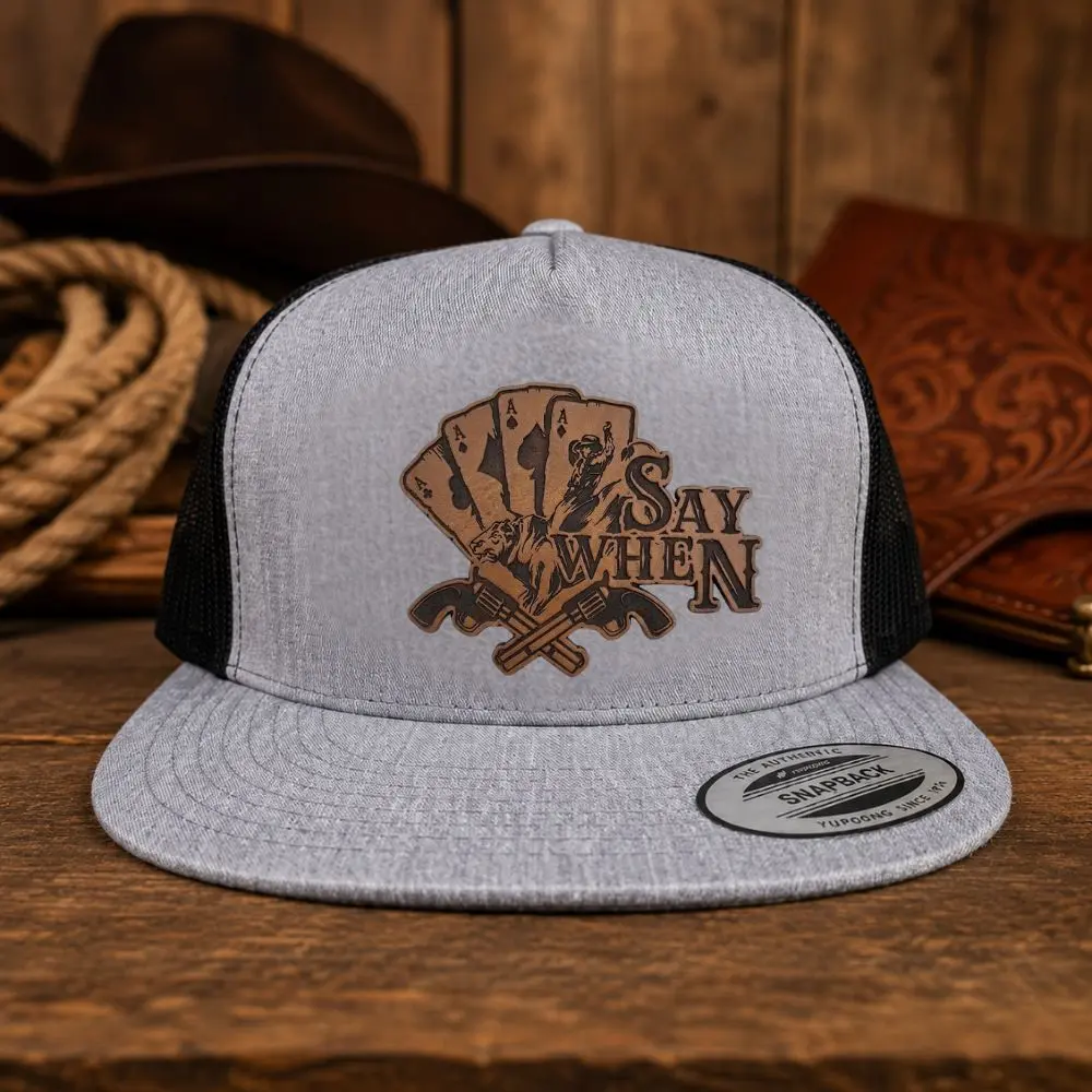 Doc Holliday Say When Leather Patch Hat, Outlaw Cowboy Gunfighter Graphic Cap, Western Four Aces Custom Snapback, Retro Outdoor Country Farm Ranch Wildlife Gift For Him, Vintage Simple Classic Sun Cap, Casual Daily Wear Headwear