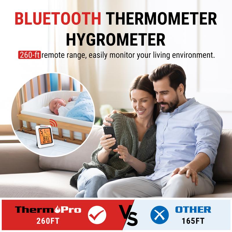 ThermoPro Bluetooth Hygrometer Thermometer TP350 & TP359W, Indoor Room, Home Temperature and Humidity Monitor, High Accuracy Sensor, App Alerts, Data Export, Backlit LCD, Max/Min Records