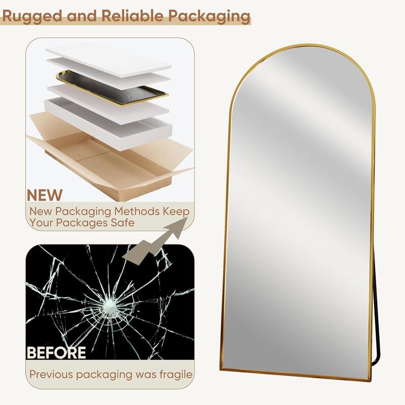 Extra Large Arched Floor Mirror | 68x26 Inch Full Body Mirror with Stand, Wall Mountable for Luxury Bedroom & Living Room Extra Large Arched Floor Mirror | 68x26 Inch Full Body Mirror with Stand, Wall Mountable for Luxury Bedroom & Living Room