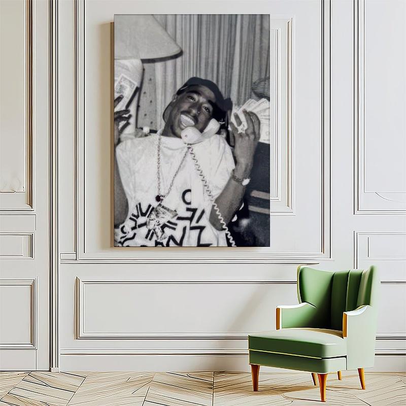 Tupac Shakur Street Photo, Hip Hop Legend Wall Decor, 90s Rap Icon Print, Black & White Urban Themed